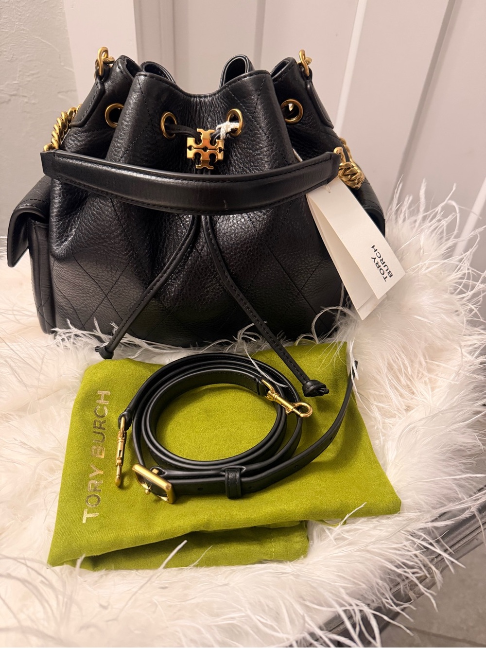 Tory Burch Charlie Quilted Leather Drawstring Shoulder Bag